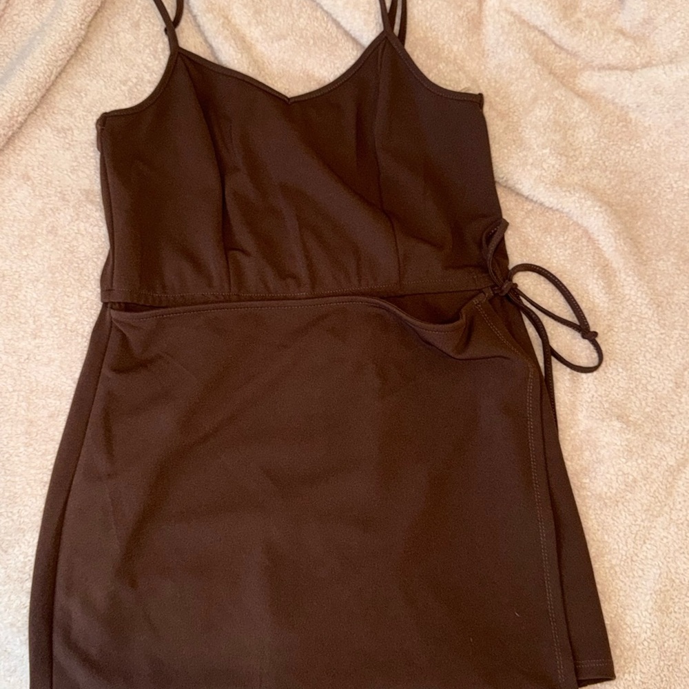 Brown Sleeveless Romper with Tie